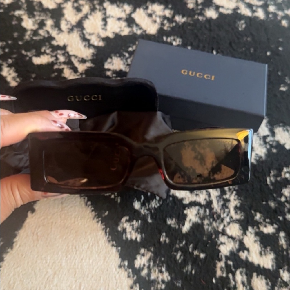 Gucci Dark Brown Rectangular Sunglasses